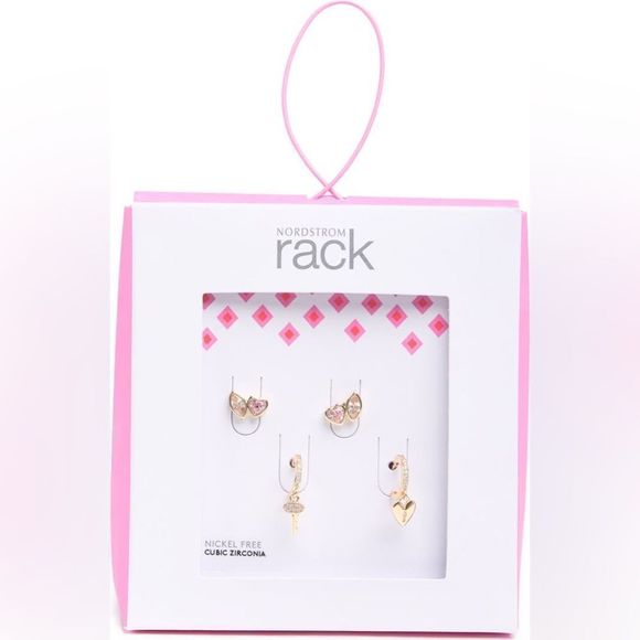 Nordstrom Rack CZ Heart Studs & Huggie Drop Earrings Set - Picture 1 of 3